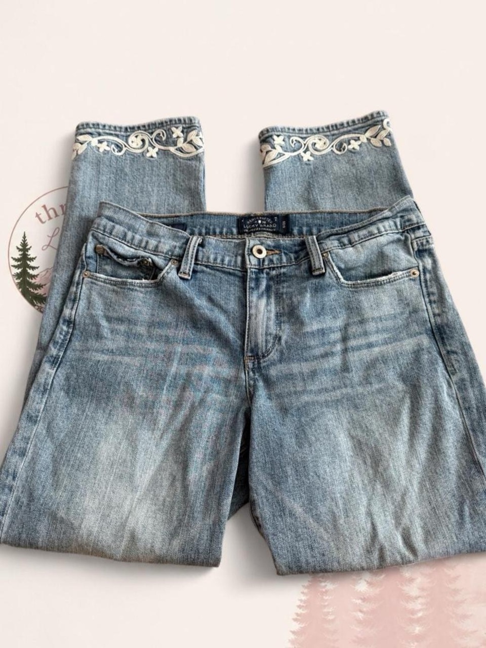 Lucky Brand Y2K Embroidered Hem Straight Leg Jeans Size 6/28
